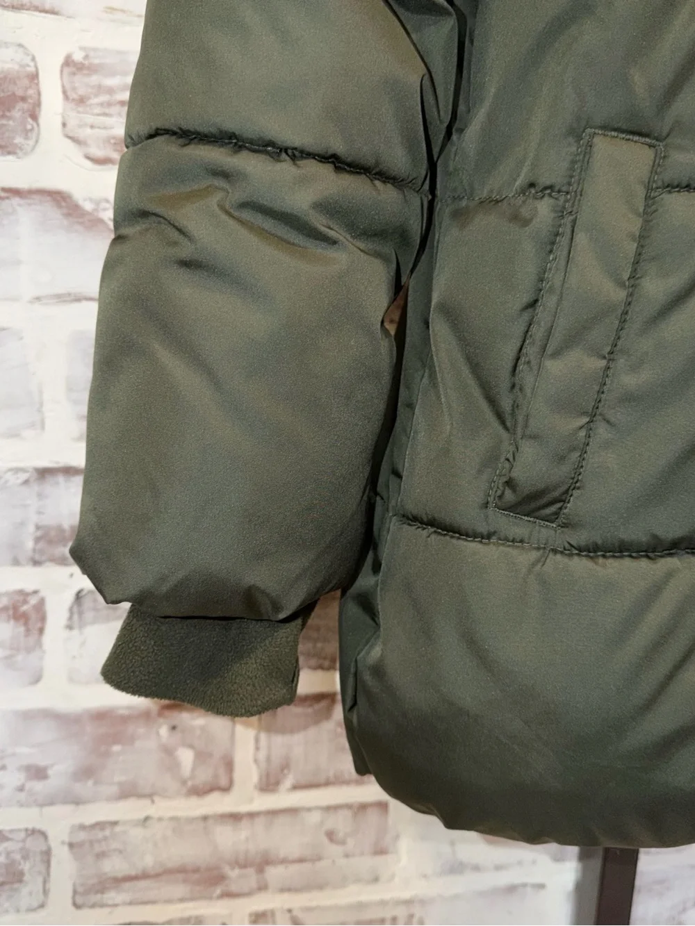 Kids Hooded Puffer winter Coat - Olive Green youth medium